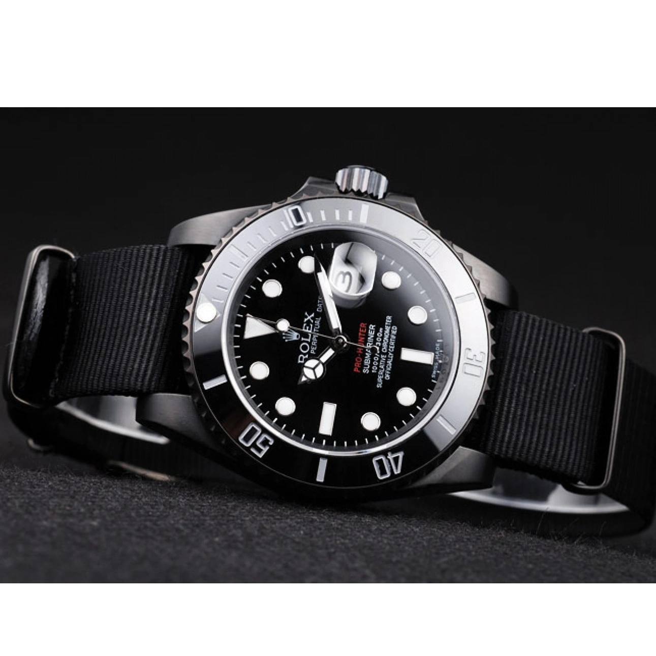 AAA replica watch Black Swiss Fabric Dial Strap Black Submariner Pro-Hunter Rolex 1013